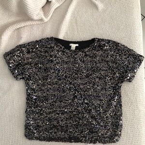 XS Black Sequin H&M Short Sleeve Top